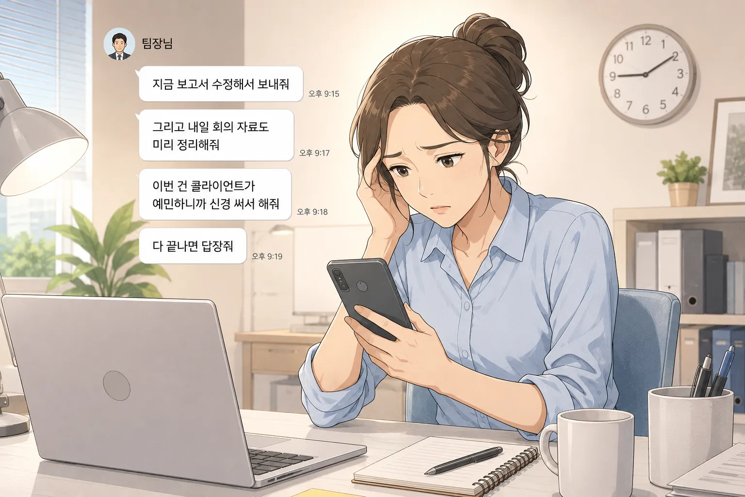 퇴근후업무지시 여부를 확인하는 메신저 기록 분석