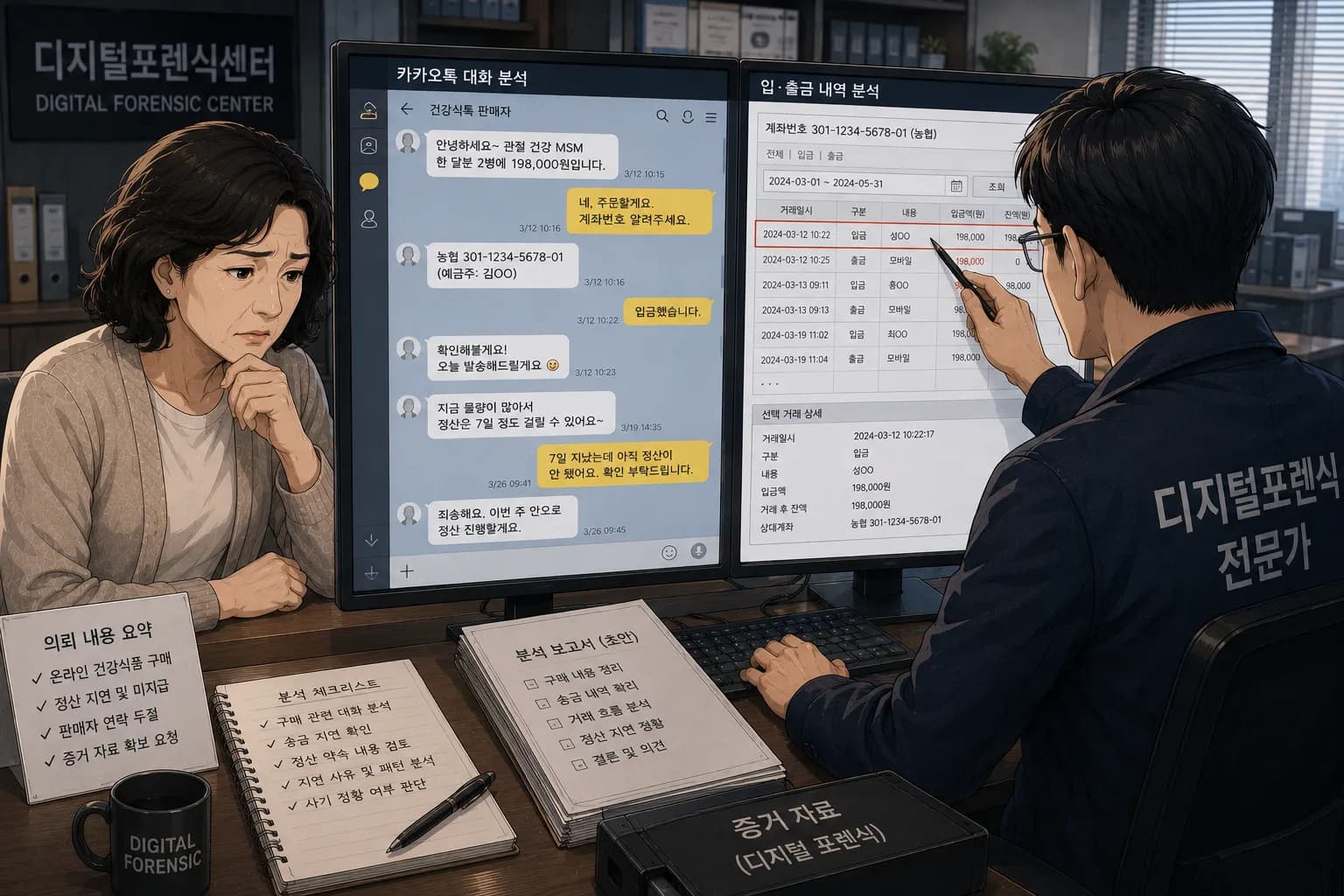 물건사기 사실관계를 입증하는 거래 기록과 대화 분석