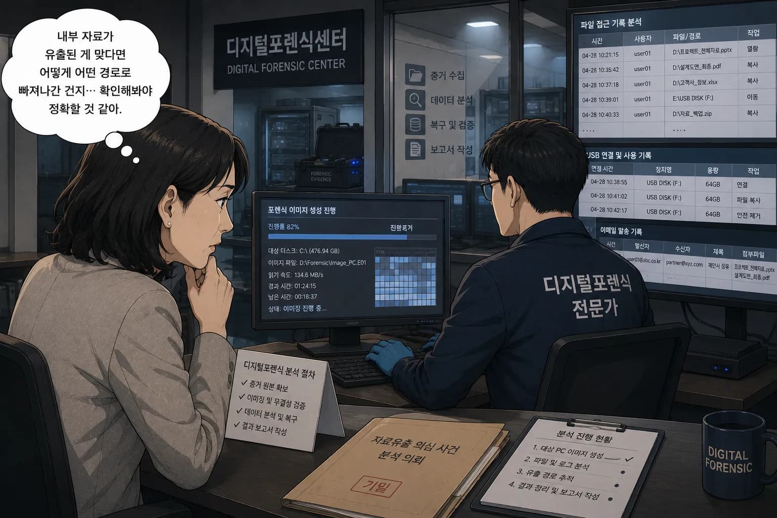 회사자료반출 여부를 판단하는 파일과 접속 기록 분석